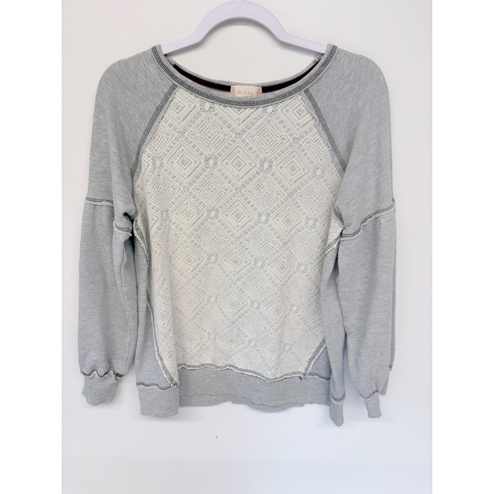 Boho Cottagecore Sweatshirt Lace Mixed Media Altar'd State Women XL Grey